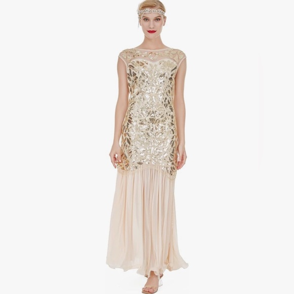 1920 Sequined Embellished Flapper dress gown plus size XXL 18-20 Halloween - Picture 2 of 10